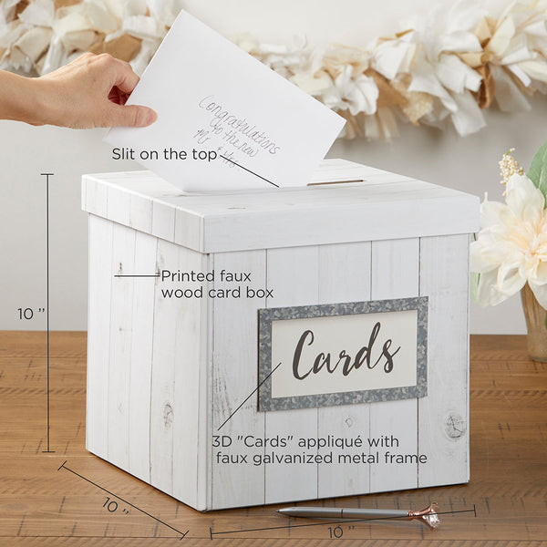 Rustic White Wood Collapsible Card Box