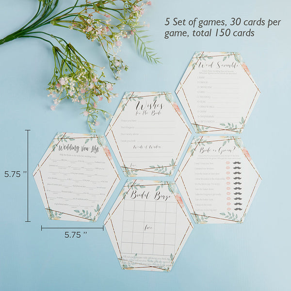 Geometric Floral Bridal Shower 5 pack game set (30 sheets each)