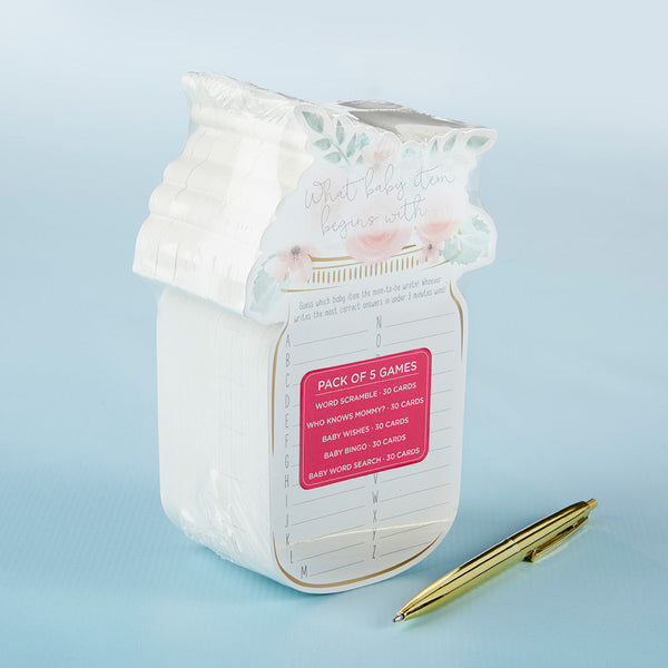 Floral Mason Jar Baby Shower 5 pack game set (30 sheets each)