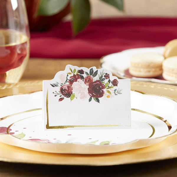 Set of 50 - Burgundy & Blush Place Cards