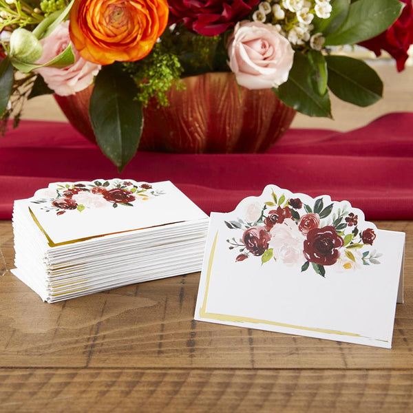 Set of 50 - Burgundy & Blush Place Cards