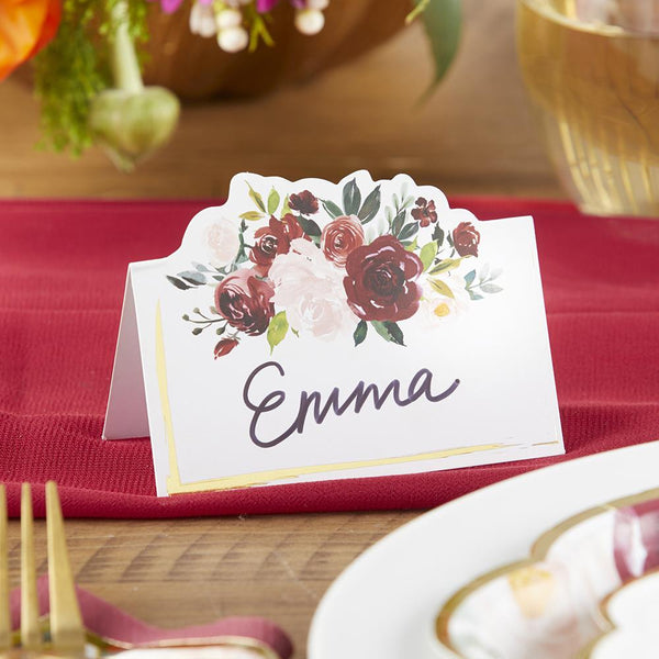 Set of 50 - Burgundy & Blush Place Cards
