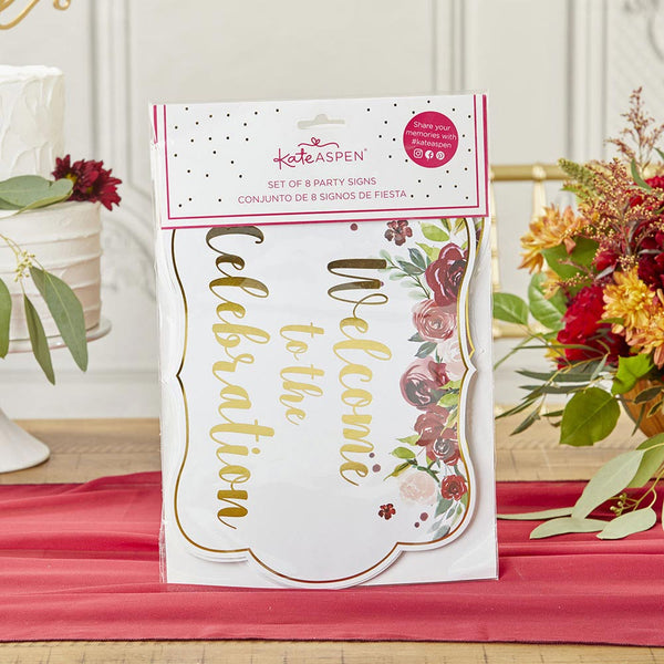 Burgundy & Blush Floral Party Sign Kit (Set of 8)