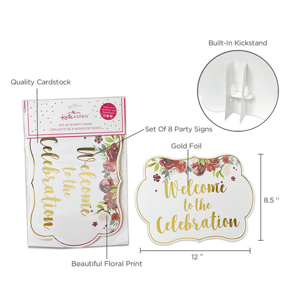 Burgundy & Blush Floral Party Sign Kit (Set of 8)