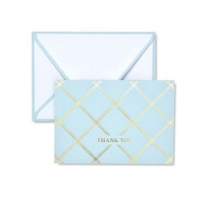 George Stanley Bright Blue and Gold Foil Lattice Thank You Cards - 15 count