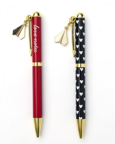 'Love Notes' & Hearts Rollerball Pens with Charms