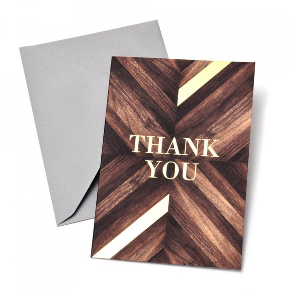 Wood Grain and Gold Foil Thank You Cards - 15 Ct.