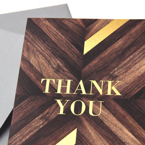 Wood Grain and Gold Foil Thank You Cards - 15 Ct.