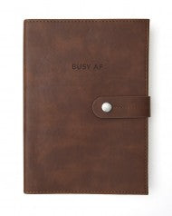 'Busy AF' Brown Vegan Leather Journal