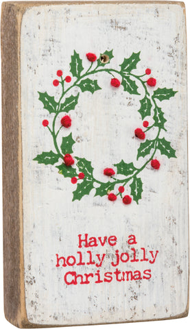 Stitched Block Holiday Magnet - Holly Jolly