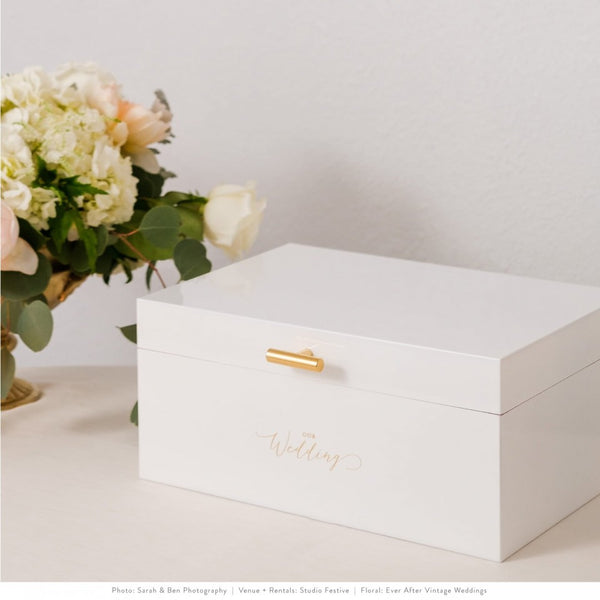 Elegant White Wooden Wedding Card Box