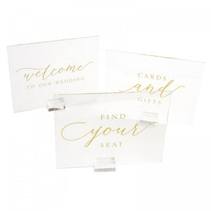 Set of 3 Clear & Gold Acrylic Wedding Signs