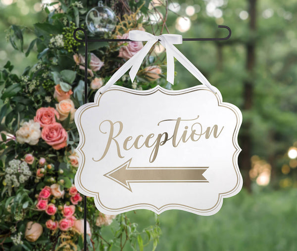 White and Gold Arrow Reception Sign