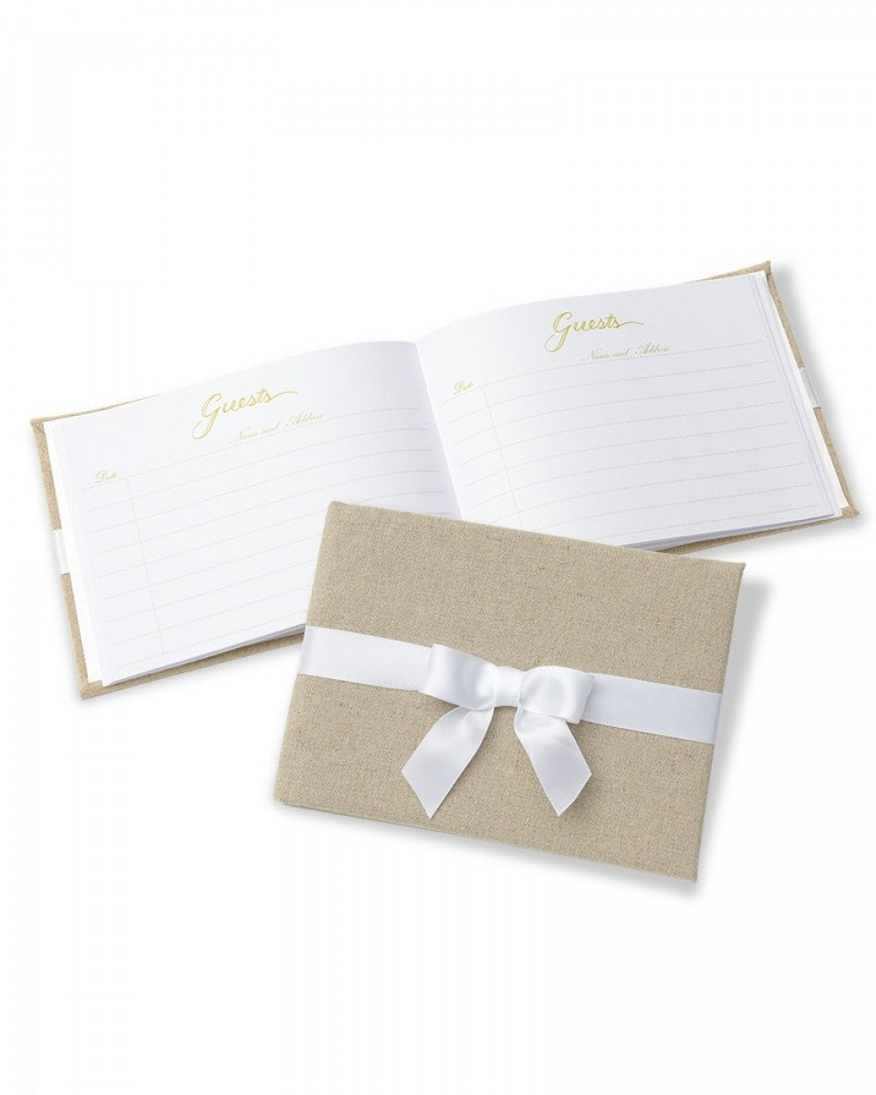 Linen Guest Book with White Bow