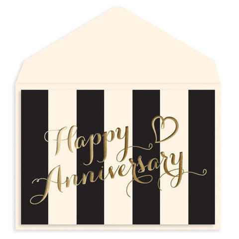 Anniversary Greeting Card  - Gold & Striped - Blank Inside