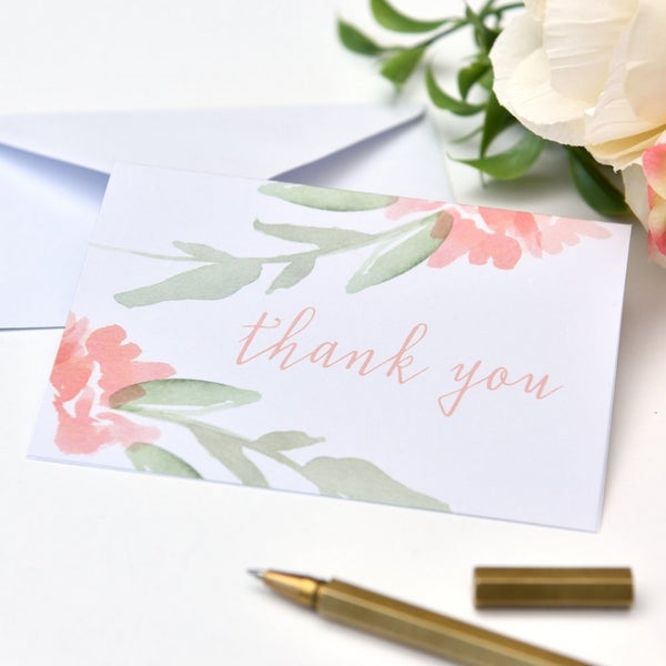 Value Pack Thank You Cards - 50 count - Peach Watercolor Floral