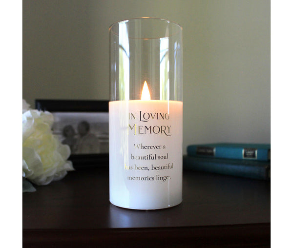 "In Loving Memory" Glass LED Candle Holder with Sympathy Verse