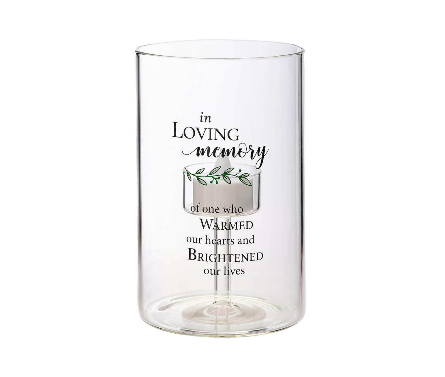 "In Loving Memory" Memorial Sympathy LED Glass Tea Light Holder with Verse