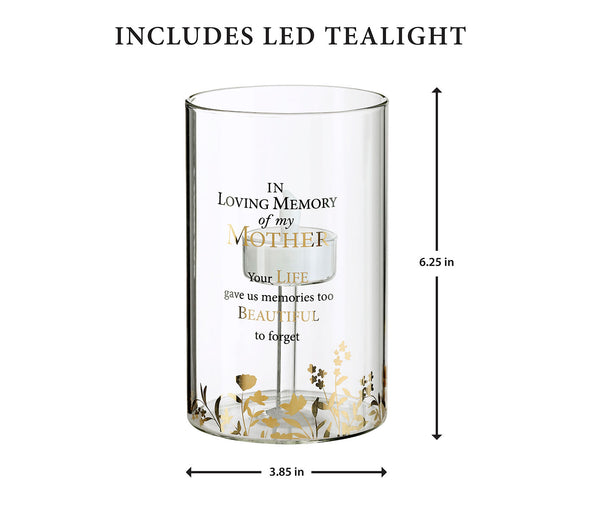 "In Loving Memory of my Mother" Glass LED Candle Holder with Sympathy Verse
