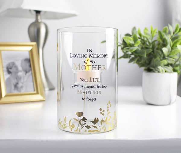 "In Loving Memory of my Mother" Glass LED Candle Holder with Sympathy Verse