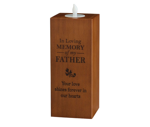In Loving Memory Father Wooden Memorial Tea Light Holder