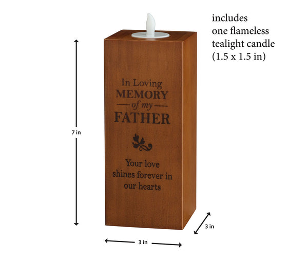 In Loving Memory Father Wooden Memorial Tea Light Holder