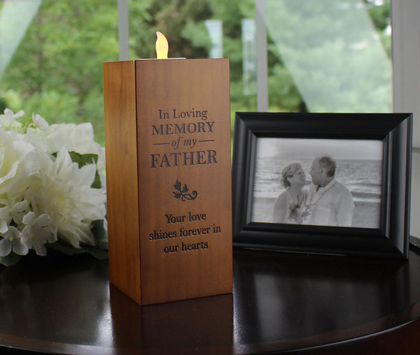 In Loving Memory Father Wooden Memorial Tea Light Holder