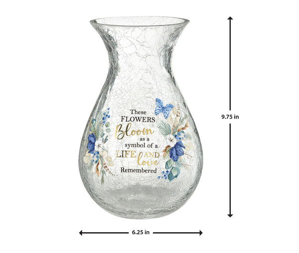 Crackle Glass Memorial Flower Vase with Sympathy Verse