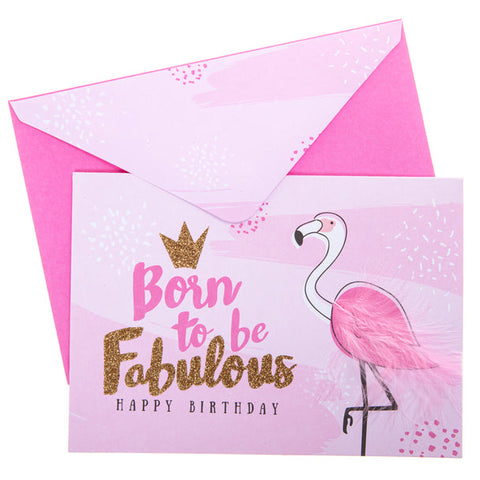Birthday Greeting Card  - Fabulous Flamingo - Handmade