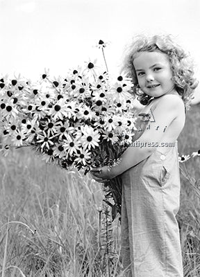 Thank You Greeting Card - Little Girl with Wildflowers