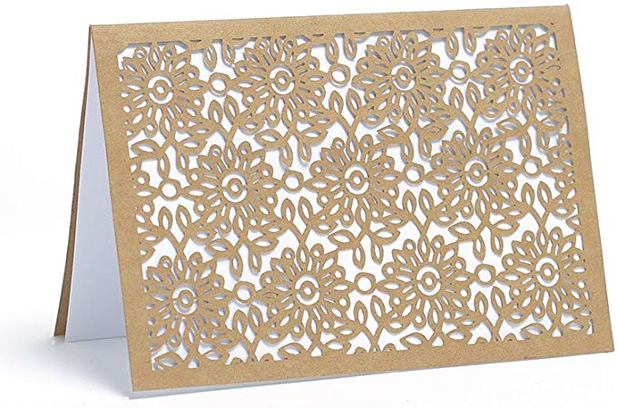 Laser Cut Floral Kraft Blank Note Cards - 10 count