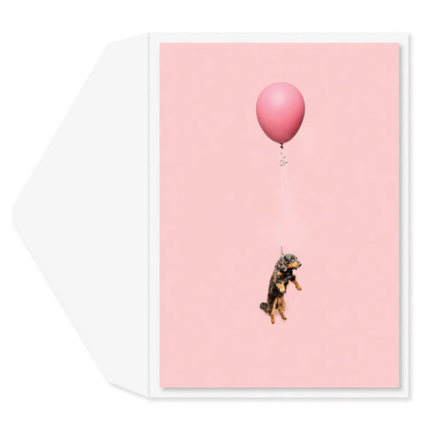 Belated Birthday Greeting Card  - Dog on Balloon