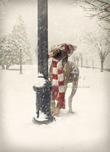 Christmas Greeting Card - Dog with Tongue stuck on Pole