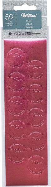 Pink Foil Heart Sticker Seals - 50 qty