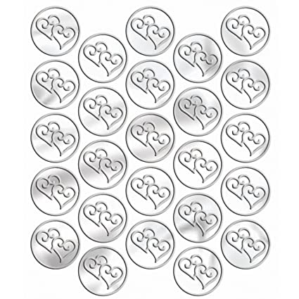 Sticker Seals - Embossed Silver Hearts x 25 qty