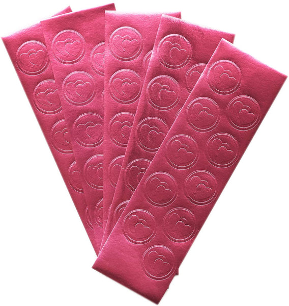 Pink Foil Heart Sticker Seals - 50 qty