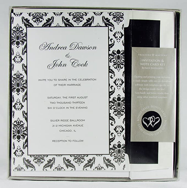 Black & White Damask Wedding Invitation & Response Kit - 50 Count