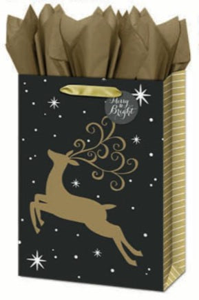 Extra Large Christmas Gift Bag - Black & Gold Reindeer