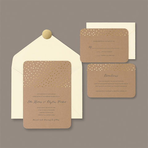 Brown with Gold Foil dots Wedding Invitation Kit - 30 Count