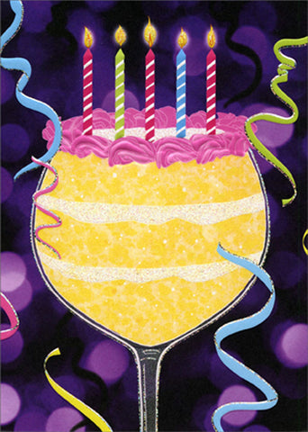 Birthday Greeting Card  - Birthday Cake Wine Glass