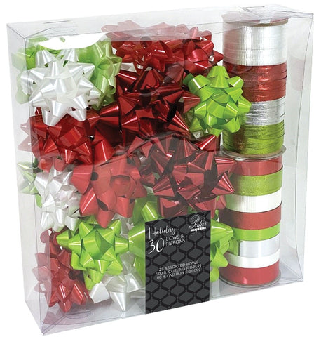 Assorted Gift Bows and Ribbon - Bright Lime & Red - 30 ct.