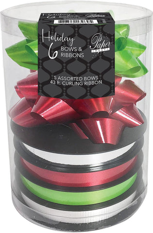 Assorted Gift Bows and Ribbon - Bright Lime & Red - 6 ct