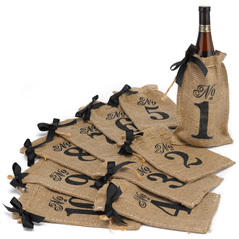 Burlap Table Number Wine Bags (1 - 10)