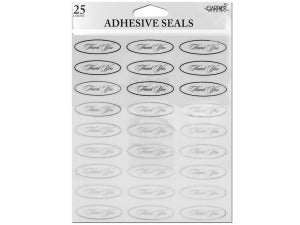 Oval Sticker Seals - Silver Thank You x 25 qty