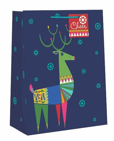 Large Holiday Gift Bag - Colorful Reindeer