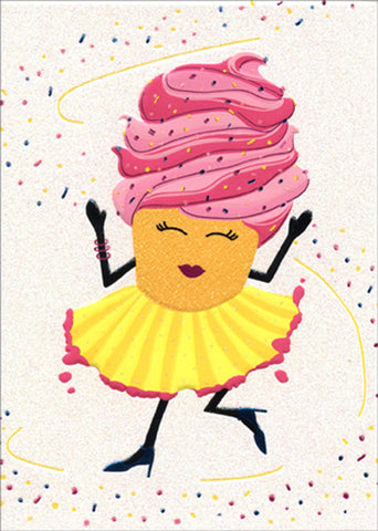 Birthday Greeting Card  - Dancing Cupcake