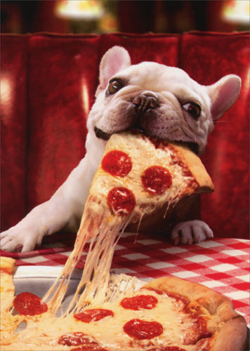 Birthday Greeting Card  - Dog with Cheesy Pizza Slice