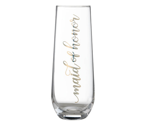 Gold Maid of Honor Stemless Champagne Glass