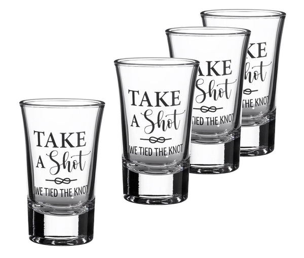 Tied the Knot Wedding Day Shot Glass Favors Set of 4
