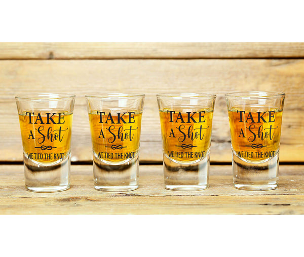 Tied the Knot Wedding Day Shot Glass Favors Set of 4